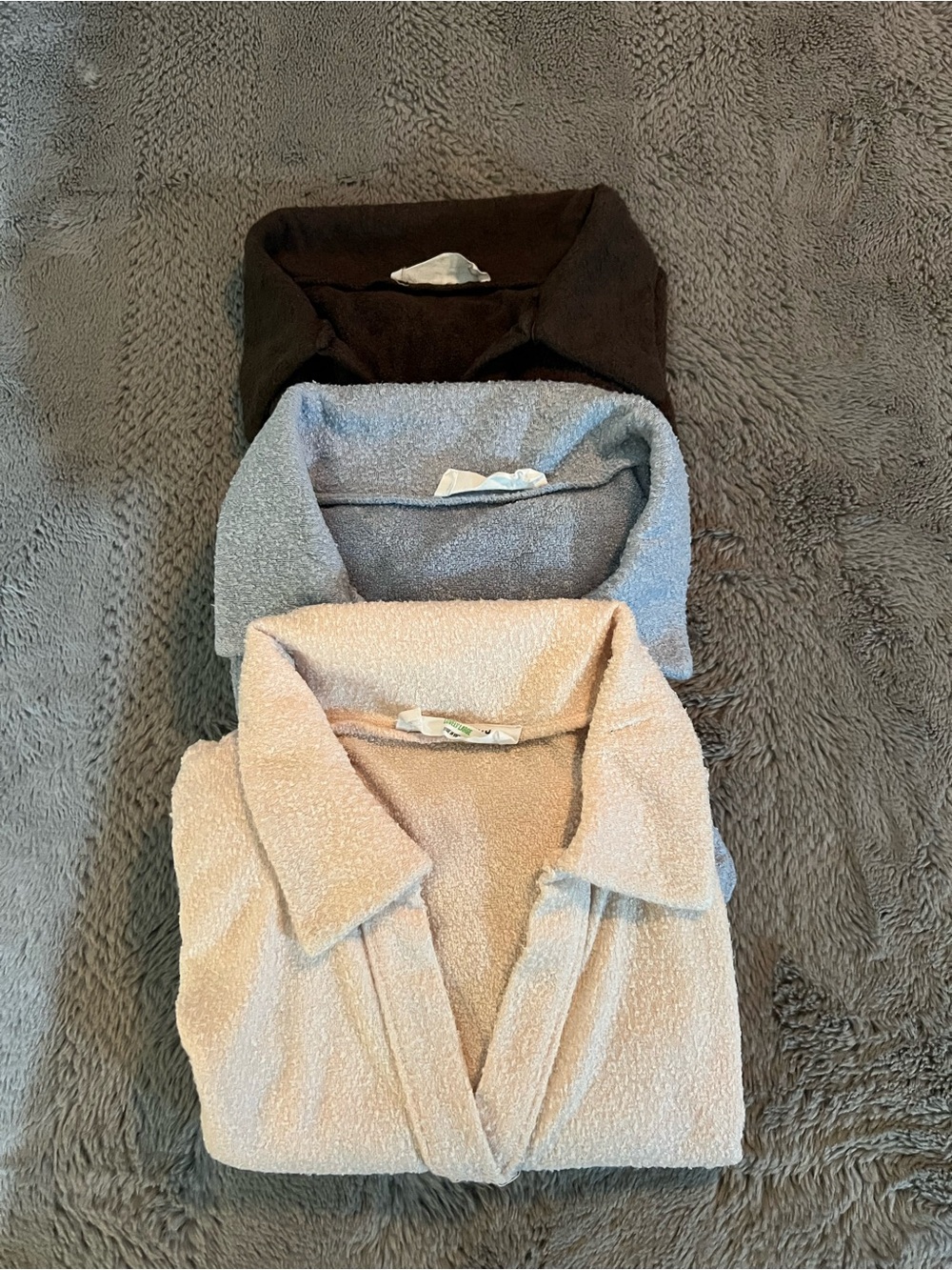 Three Cozy Double Zero Terry Polo Tops - Pink, Light Blue, Dark Brown